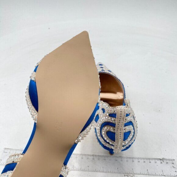 XYD Royal Blue Elegant Pointed Toe D'Orsay Kitten Heel Rhinestone Studs Pump - Picture 6 of 8